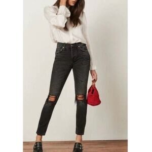 Boyish Jeans Womens 25 Billy Touch Of Evil Faded Black Distressed Cropped Skinny